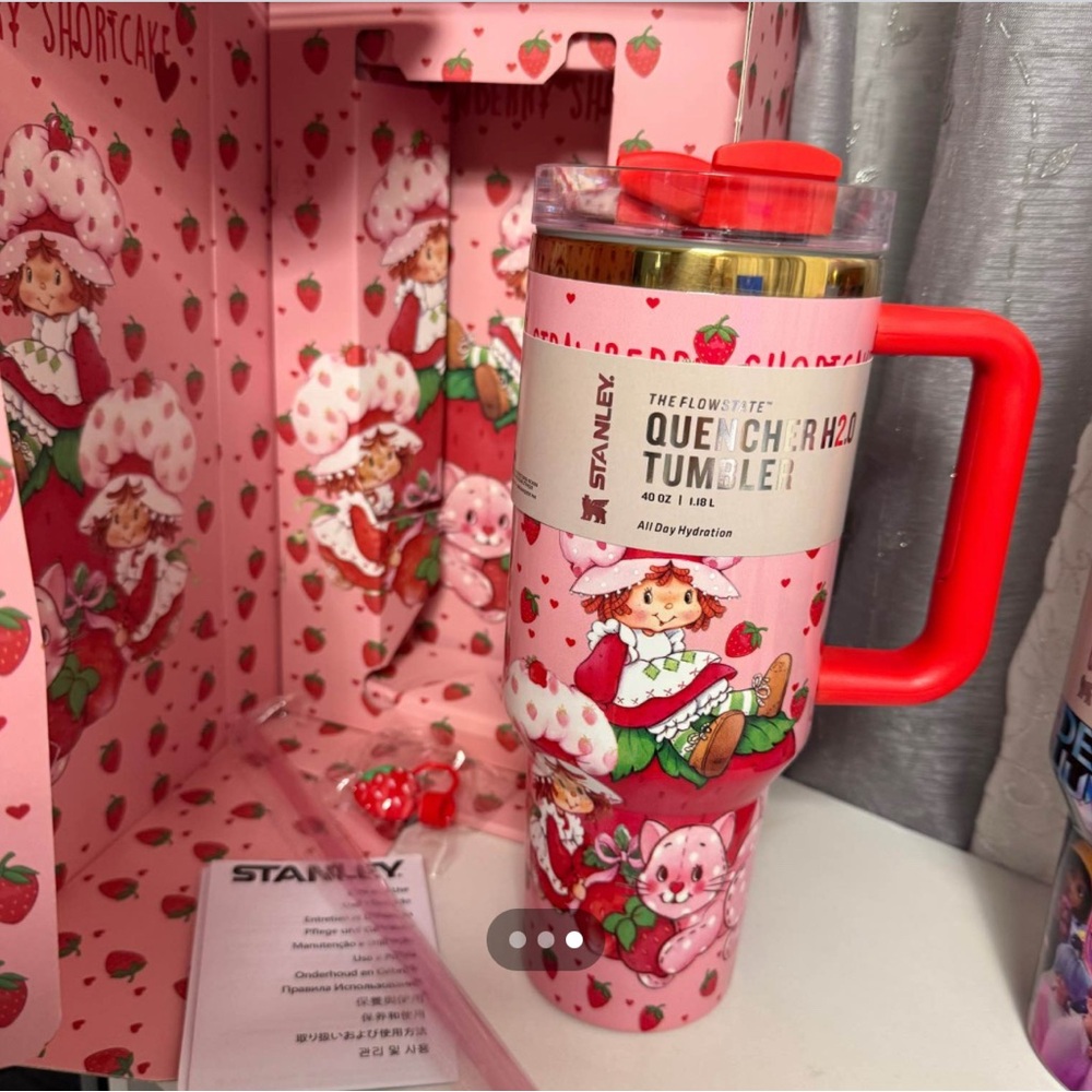 Stanley Pink and Red Tumbler with Strawberry Design